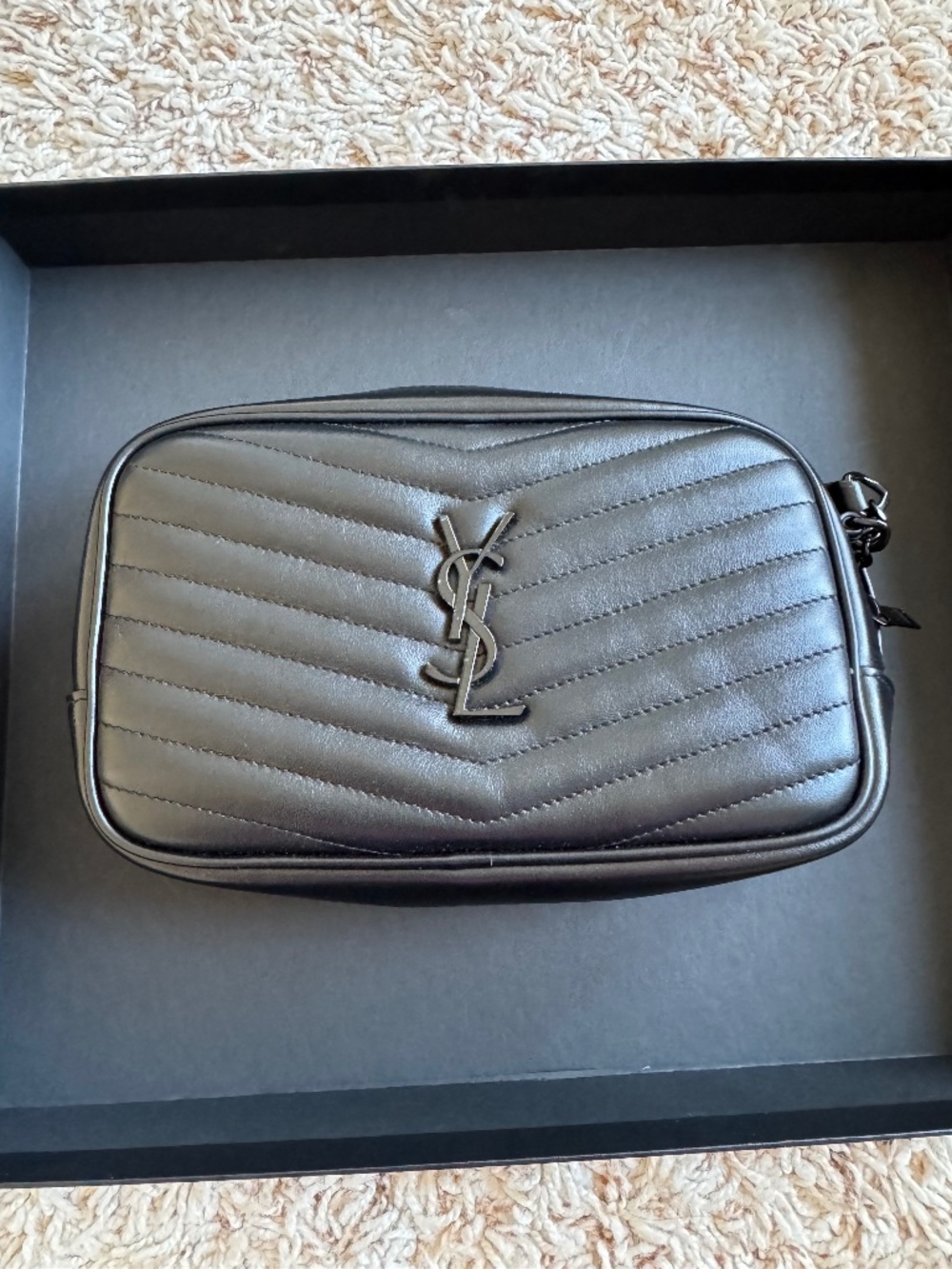 Saint Laurent YSL Mini Lou Quilted Leather Crossbody Black Silver Hardware